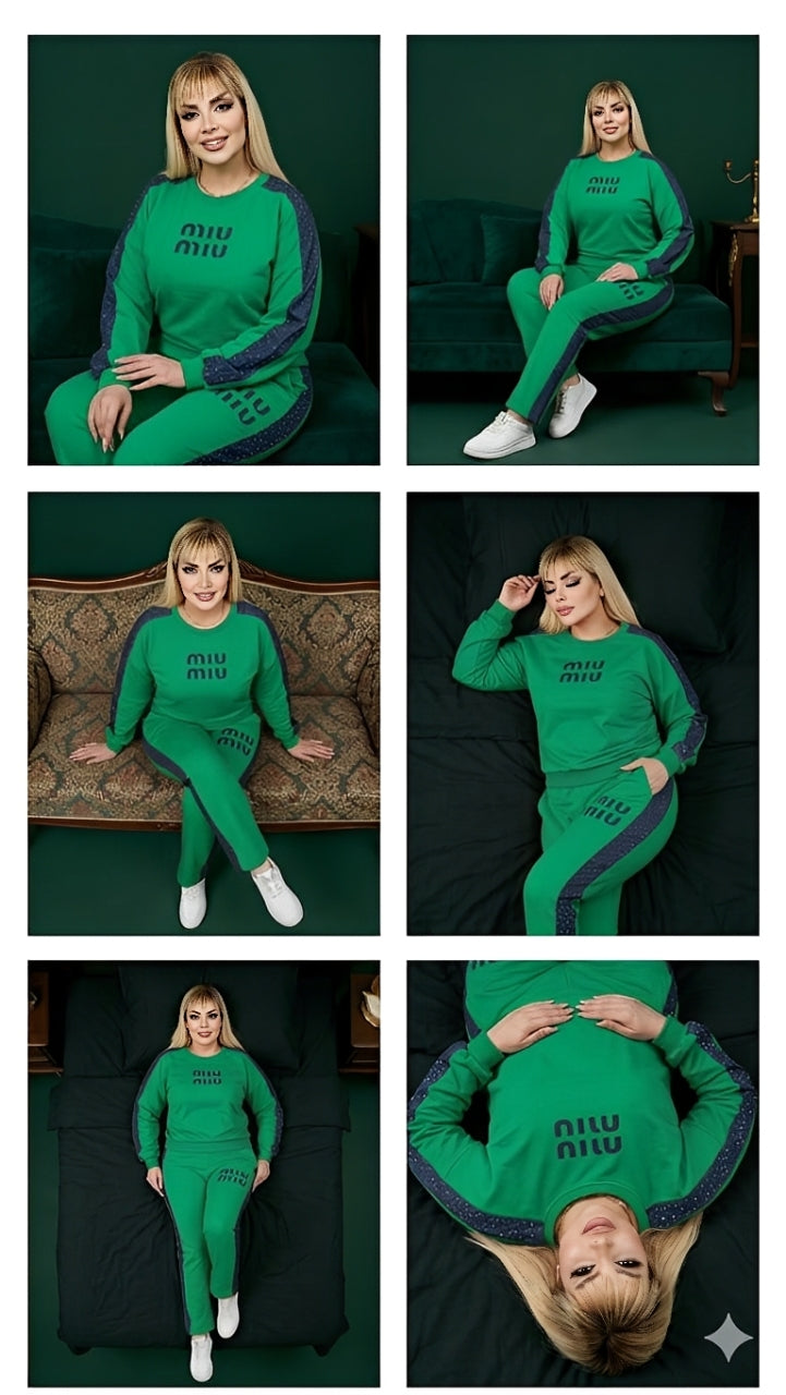 طقم نسائي سبور قطن فاخر – جنز مرشوش مع خرز (قطعتين)