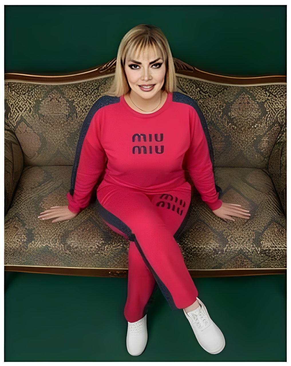 طقم نسائي سبور قطن فاخر – فوشي جنز مرشوش مع خرز (قطعتين)