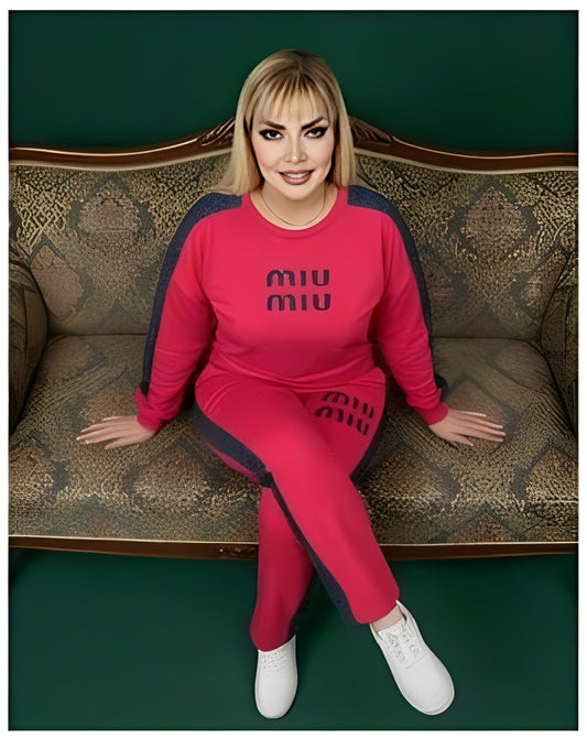 طقم نسائي سبور قطن فاخر – فوشي جنز مرشوش مع خرز (قطعتين)